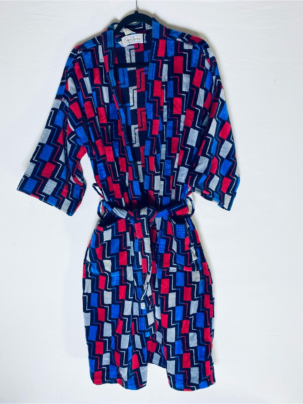 Vintage Charter Collection Blue Red Cotton Terry Cloth Robe L Dadcore Grandpa